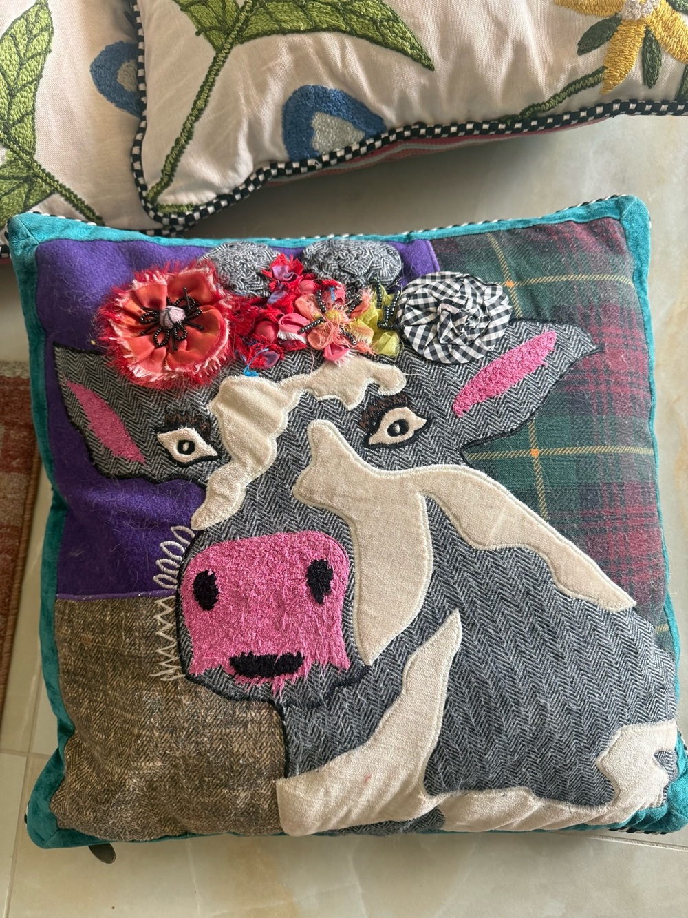 Mackenzie childs Cow Decorative Throw Pillow - Multicolor